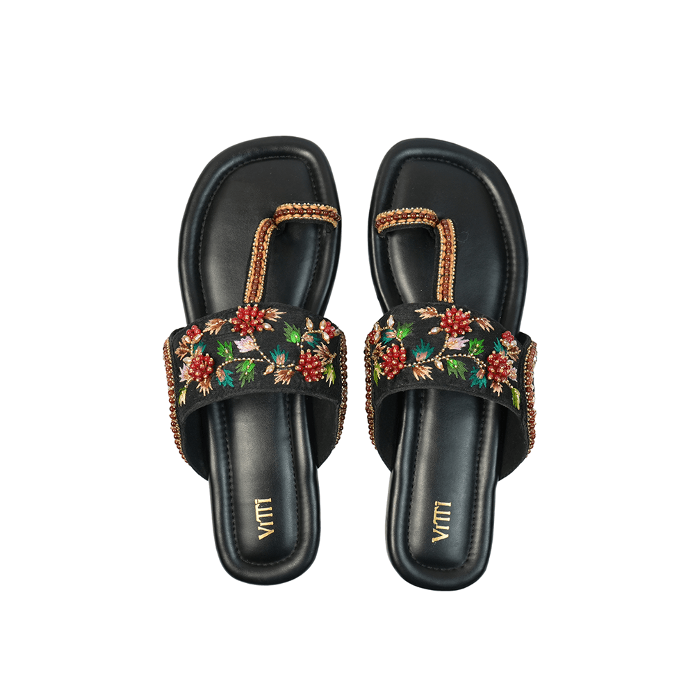 Midnight Bloom Kolhapuri sandals