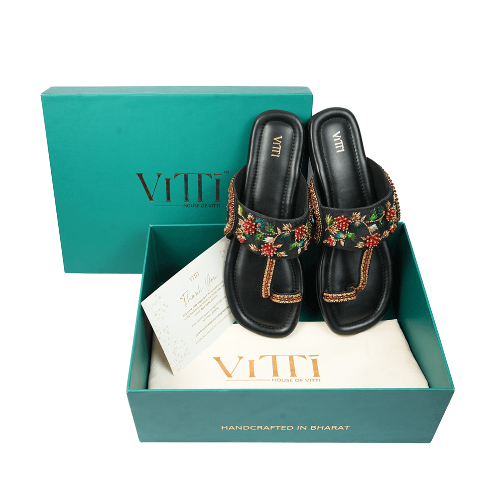 Midnight Bloom Kolhapuri sandals