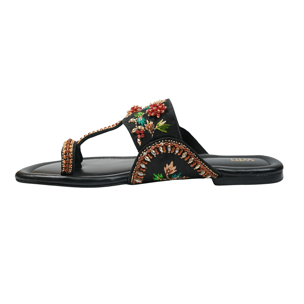 Midnight Bloom Kolhapuri sandals