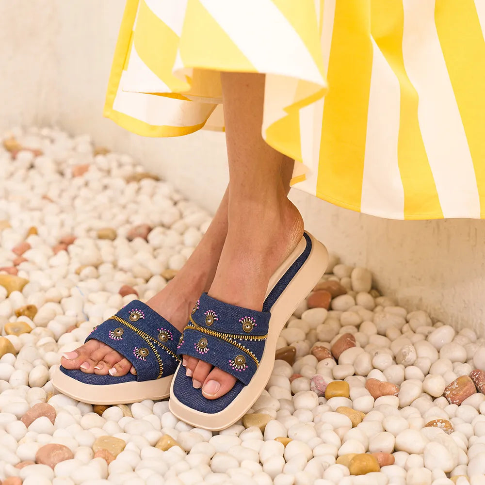 DENIM-VERSE SLIDERS (DENIM CUSHIONED SLIDERS)