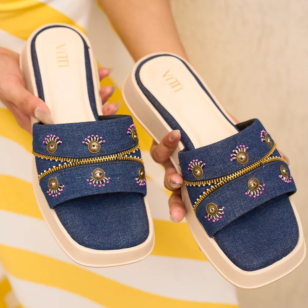 DENIM-VERSE SLIDERS (DENIM CUSHIONED SLIDERS)